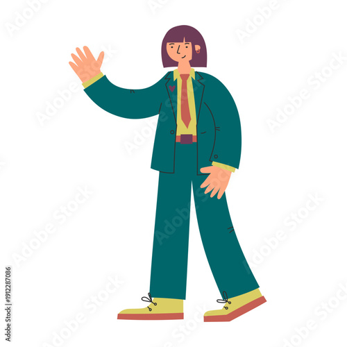 Androgynous person in modern suit in minimal flat style. Individuality, gender expression, confidence and modern identity concept. Vector flat illustration.