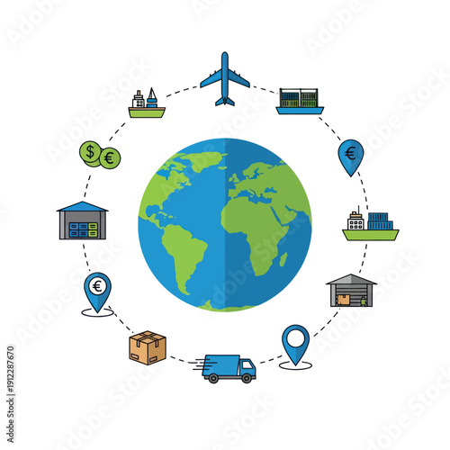 Global Logistics and Transportation Network Around Earth.