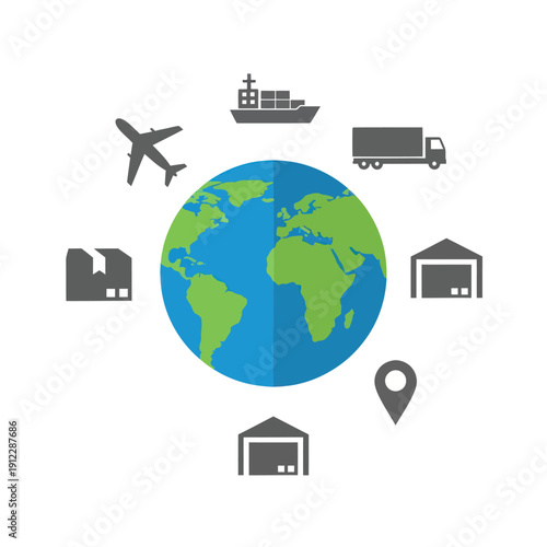 Global Logistics and Transportation Network Illustration.