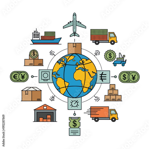 Global Logistics and Transportation Network Illustration.