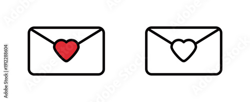 シンプルな線画のレターアイコン・赤いハートと白抜きの2種類 | 案内状やポストカード・デジタル通信のグラフィック素材
