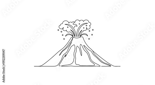 Continuous One Line Drawing Volcano Eruption Minimalist Nature Icon
