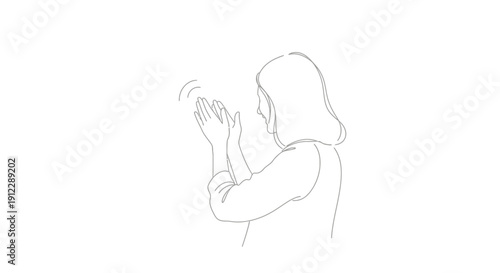 Simple line drawing of a woman with hands together in prayer or meditation.