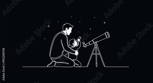 Man kneeling with telescope observing the night sky.