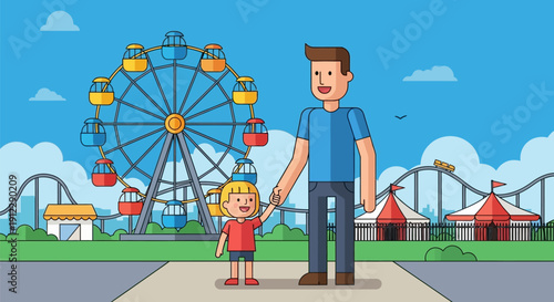 Father and daughter enjoying a day at the amusement park together.
