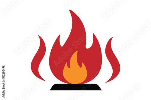 Colorful fireplace symbol with red and orange flames on hearth