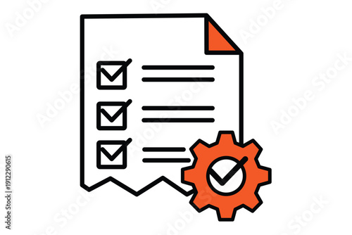 Checklist document with gear and check mark for quality control process