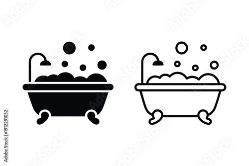 Bathtub icons with bubbles illustrate the cleansing process or relaxing bath.