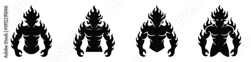 Fiery Ifrit Demon Silhouette Collection - Horror Elemental Fire Spirit Vector Icons for Gaming, Halloween, and Dark Fantasy Design