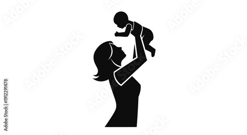 Mother holding baby up in air.