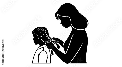 Woman styling a child's hair.