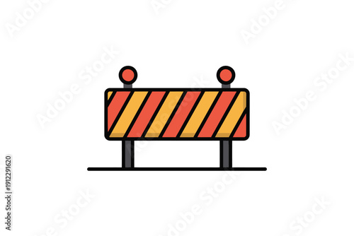 Construction barrier illustration depicts a temporary zone requiring caution.