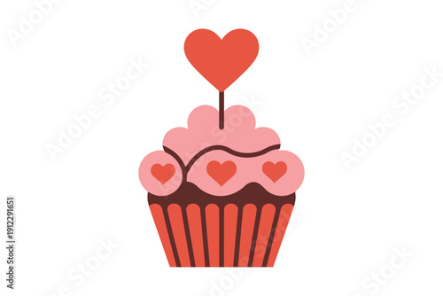 Sweet frosted cupcake topped with a red heart signifies romantic celebration.