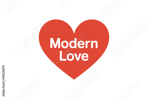 Bright red heart shape graphic communicates the concept of modern love.