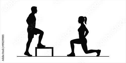 Step up and bench press workout silhouettes
