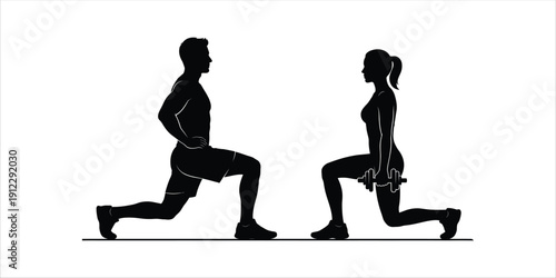 Alternating lunge exercise silhouettes male and female