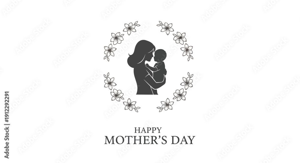 Obraz premium Mother's Day greeting card with silhouette.
