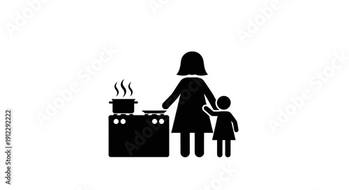 Mother and child in the kitchen.