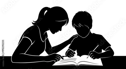 Woman helping a child with reading.