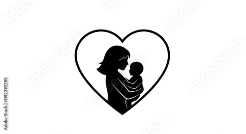 Mother holding baby in heart symbol.