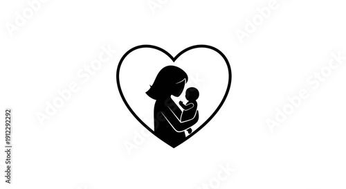 Mother holding baby in heart symbol.