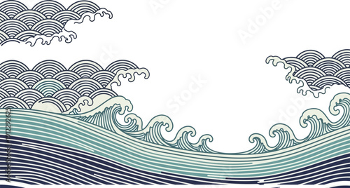 Abstract background with layered horizontal stripes in shades of blue and white