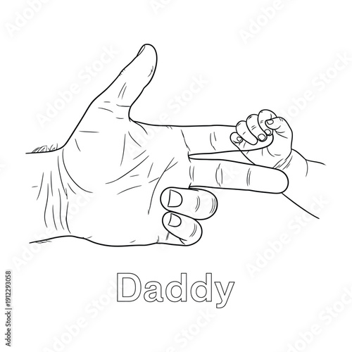Fathers Day Daddy Hand Bond Line Art Vector Illustration.