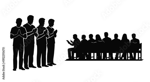 Silhouette illustration depicting a group giving respect to an attentive audience