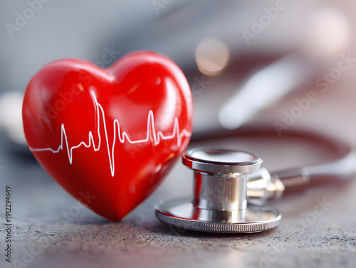 Red heart with ekg line and stethoscope promoting health awareness and knowing your numbers week