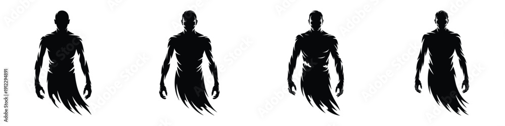 Fototapeta premium Scary Revenant Ghost Silhouette Set - Horror Male Phantom Spirit Vectors for Halloween and Dark Fantasy Design - Eerie Supernatural Undead Apparition Clipart
