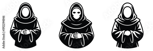 Phantom Monk Vector Illustrations – Eerie Hooded Ghost Figures, Faceless Paranormal Apparitions, and Cloaked Horror Priest Graphics for Halloween & Gothic Design