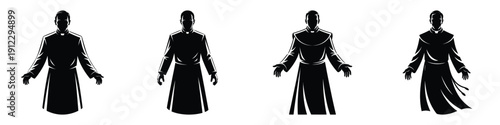 Horror Priest Vector Set: Spooky Clergy Silhouette Illustrations for Halloween and Gothic Graphic Design Projects
