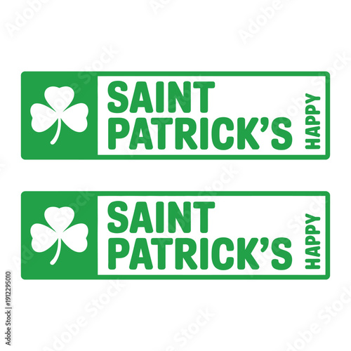 Two green Saint Patrick's Day stickers with shamrocks on a white background