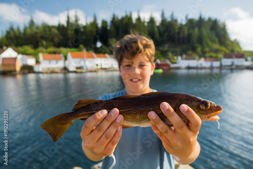 Fotografi traditionelle Häuser, Svennvikbukta, Spangereid, Vest Agder, Norwegen