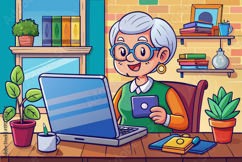 Elderly woman sitting at desk using laptop holding credit card ready for online payment modern technology lifestyle secure digital shopping concept