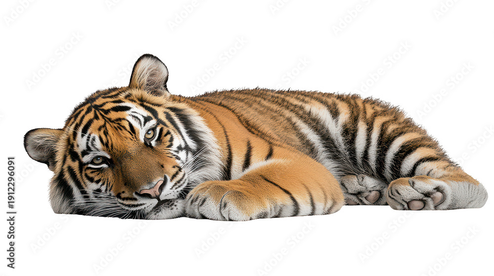 Obraz premium Tiger lying down isolated on transparent background