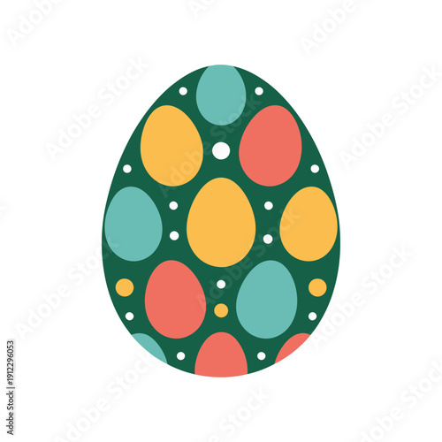 A colorful Easter egg with vibrant polka dots on a white background