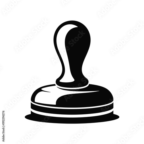 A simple, black graphic illustration of a rubber stamp.