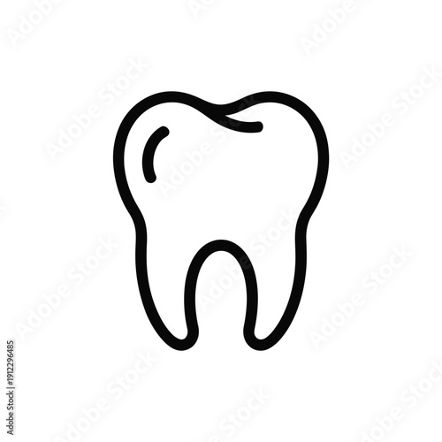 A simple outline of a human tooth is depicted against a white background.