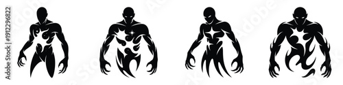 Astral Devourer Horror Silhouette Vector Set - Ethereal Ghostly Shadow Demons with Cosmic Nebula Patterns, Spooky Spirit Entities for Halloween and Dark Fantasy Design