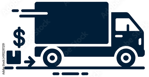 Fast delivery truck icon shows quick monetary transaction for.