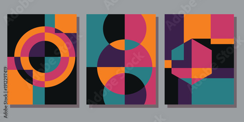 Vibrant Abstract Art Panels with Geometric Shapes and Bold Colors