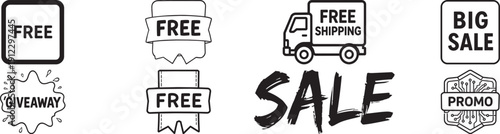 Sale Promotion Badges with Free Shipping and Discount Offers Set by Illustrator