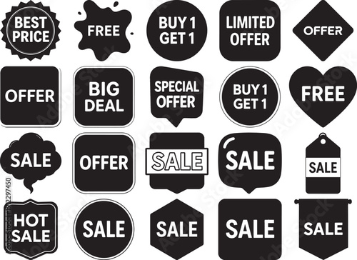 Black Sale Offer Labels Collection on White Background