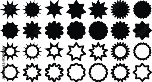 Black Star Shapes Collection on White Background