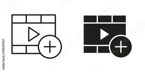 Add video icon. Linear icon collection. Editable stroke. Vector illustrations