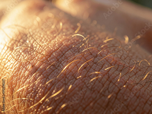 Human Skin Texture with Fine Hairs in Warm Sunlight