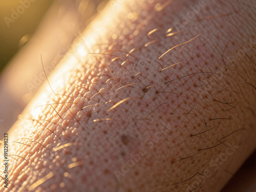 Human Skin Texture with Fine Hairs in Warm Sunlight