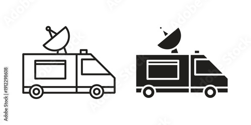 Broadcast van icon. Linear icon collection. Editable stroke. Vector illustrations