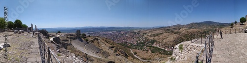 Panoramic view of Bergama ancient city ruins in Pergamon, Izmir, Turkey.